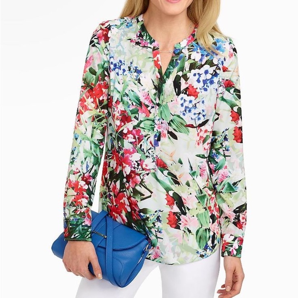 Talbots Floral Print Popover Top Blouse Sz MP